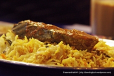 Mackerel Fish Curry on a bed of Basmati Biryani Rice.